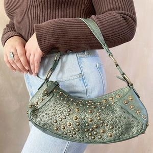Cole Haan • Metallic Studded Teal Baguette Bag
